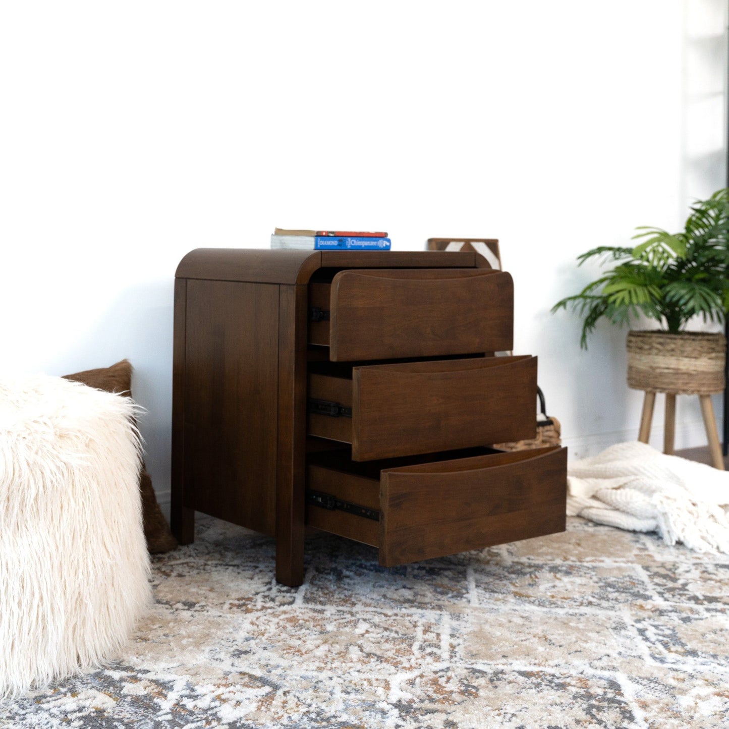Lionel - Mid-Century Modern Nightstand 3 Drawer Bed Side Table - Brown