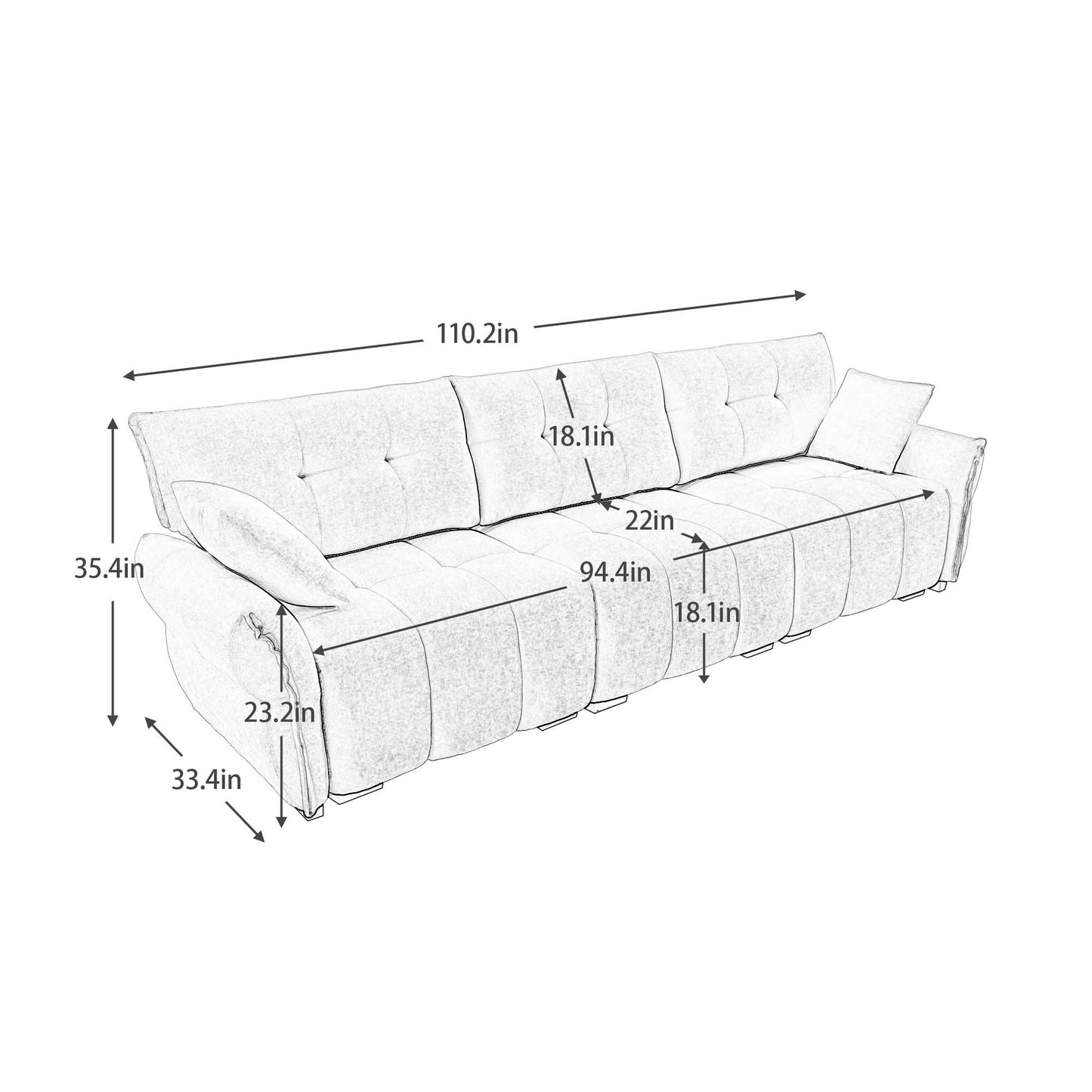 Modern 3 Seater Sofa Set And Pillows Frame, Textured Cover - Blue