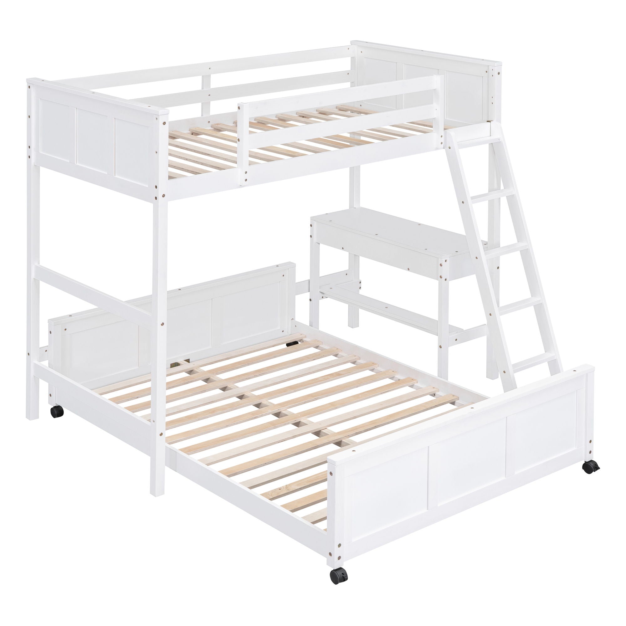 Twin Over Full Bunk Bed With Desk - White