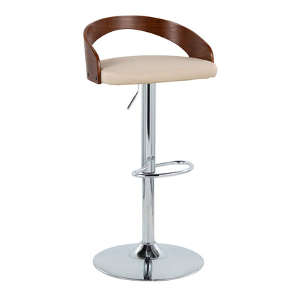 Grotto - Mid-Century Modern Adjustable Height Barstool With Swivel With Oval Footrest (Set of 2) - Chrome / Walnut / Cream