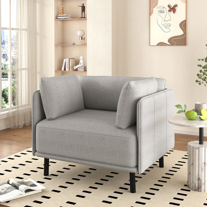 Vintage Lounge Chair With Polyester Upholstery, Solid Wood Frame & Steel Legs - Gray