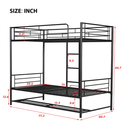 Twin Over Twin Bunk Bed With Shelf And Guardrails - Black