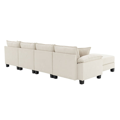 Wide Seat Modular Sectional Bed Sleeper Couch Set With Armrest Pillow 6 Seat, Free Combination Sofa With Ottomans Oversized - Beige