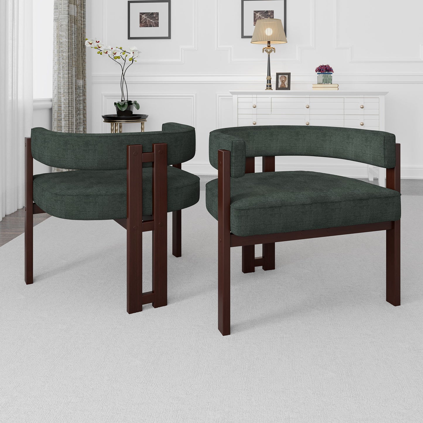 Modern Accent Chair Teddy Upholstered Armchair With Open Back 3 Legs Barrel Dining Chair Comfy Side Chair (Set of 2) - Emerald