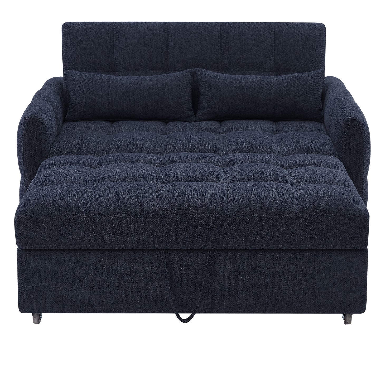 Loveseat Sofa Pull Out Sofa Bed Tufted Sleeper Sofa With An Adjustable Backrest, 3 USB Ports And 2 Lumbar Pillows For Living Room - Blue