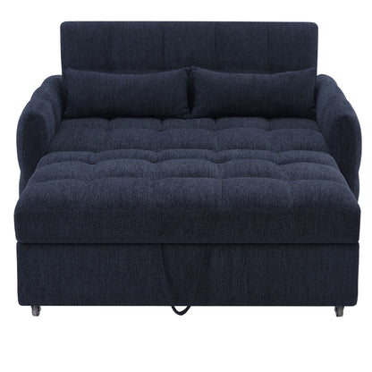 Loveseat Sofa Pull Out Sofa Bed Tufted Sleeper Sofa With An Adjustable Backrest, 3 USB Ports And 2 Lumbar Pillows For Living Room - Blue