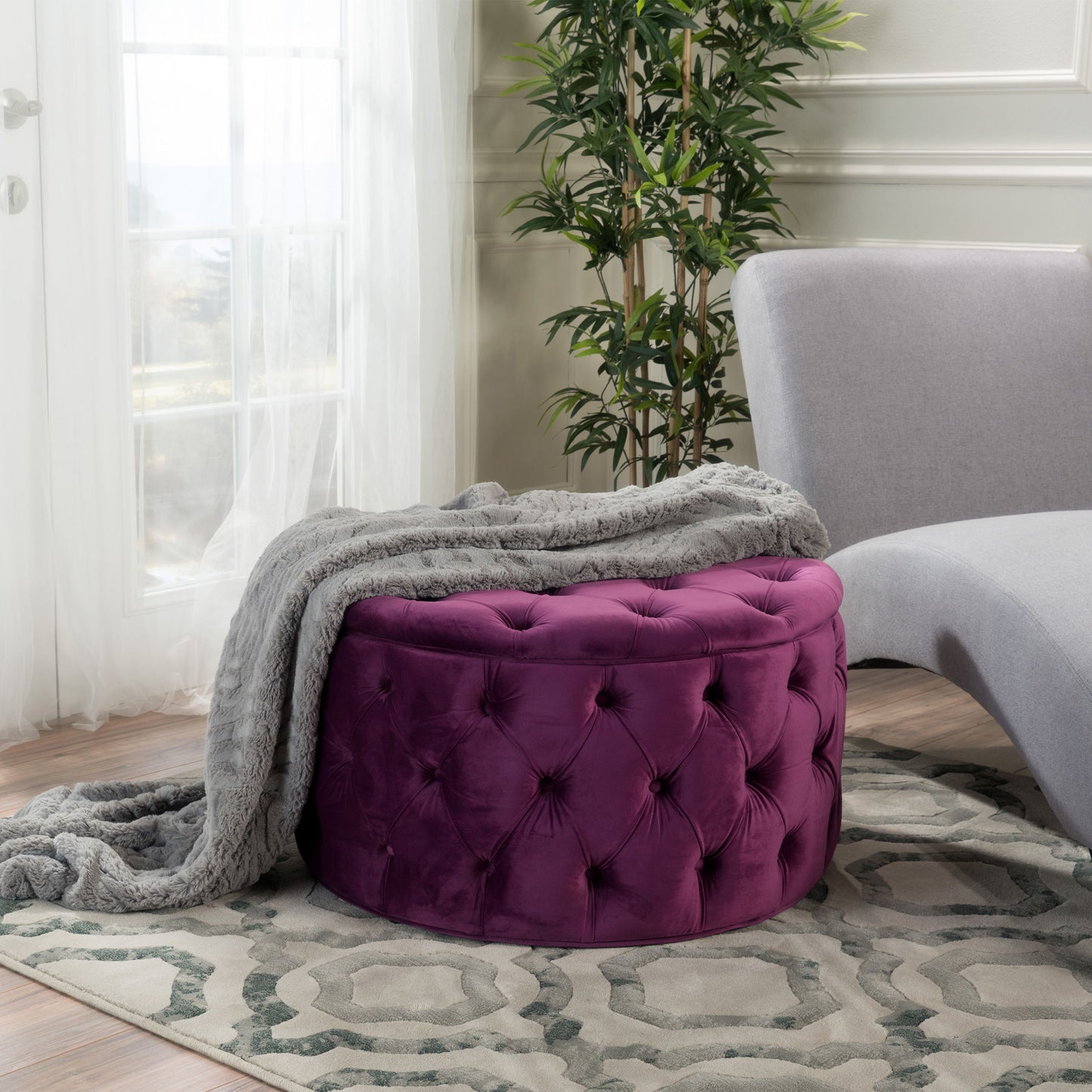 Modern Glam Ottoman Velvet - Fuchsia