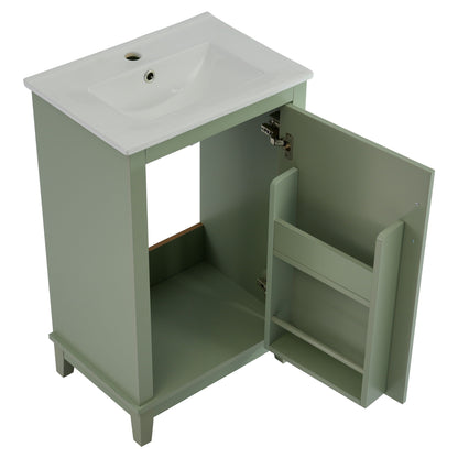 Modern Small Bathroom Vanity Cabinet With Ceramic Basin, Ample Storage, 1 Soft Close Door - Green