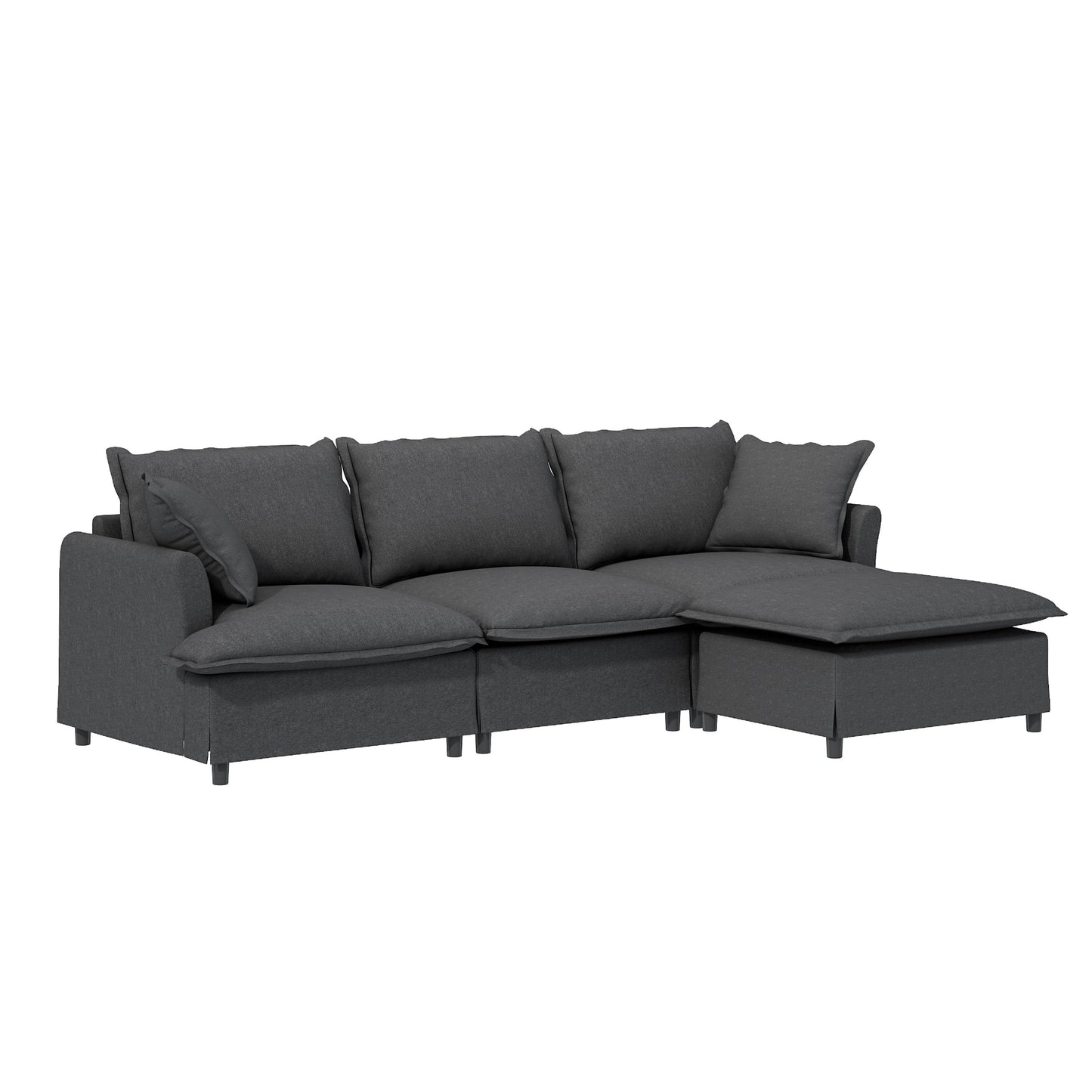 Sectional Sofa With Ottoman L Shaped Cloud Couch Set With Throw Pillows, Free Combination 4 Seat Modular Upholstered - Gray