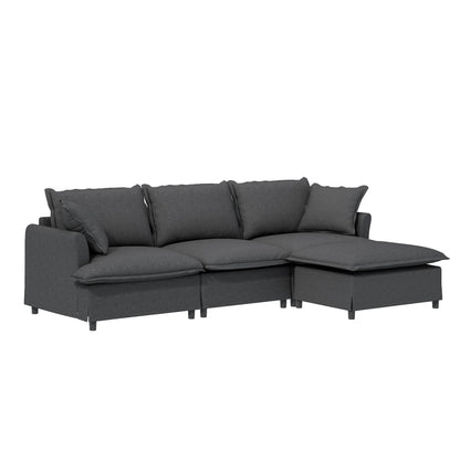 Sectional Sofa With Ottoman L Shaped Cloud Couch Set With Throw Pillows, Free Combination 4 Seat Modular Upholstered - Gray