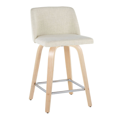 Toriano - Contemporary Fixed Height Counter Stool Swivel With Square Footrest (Set of 2) - Natural / Cream