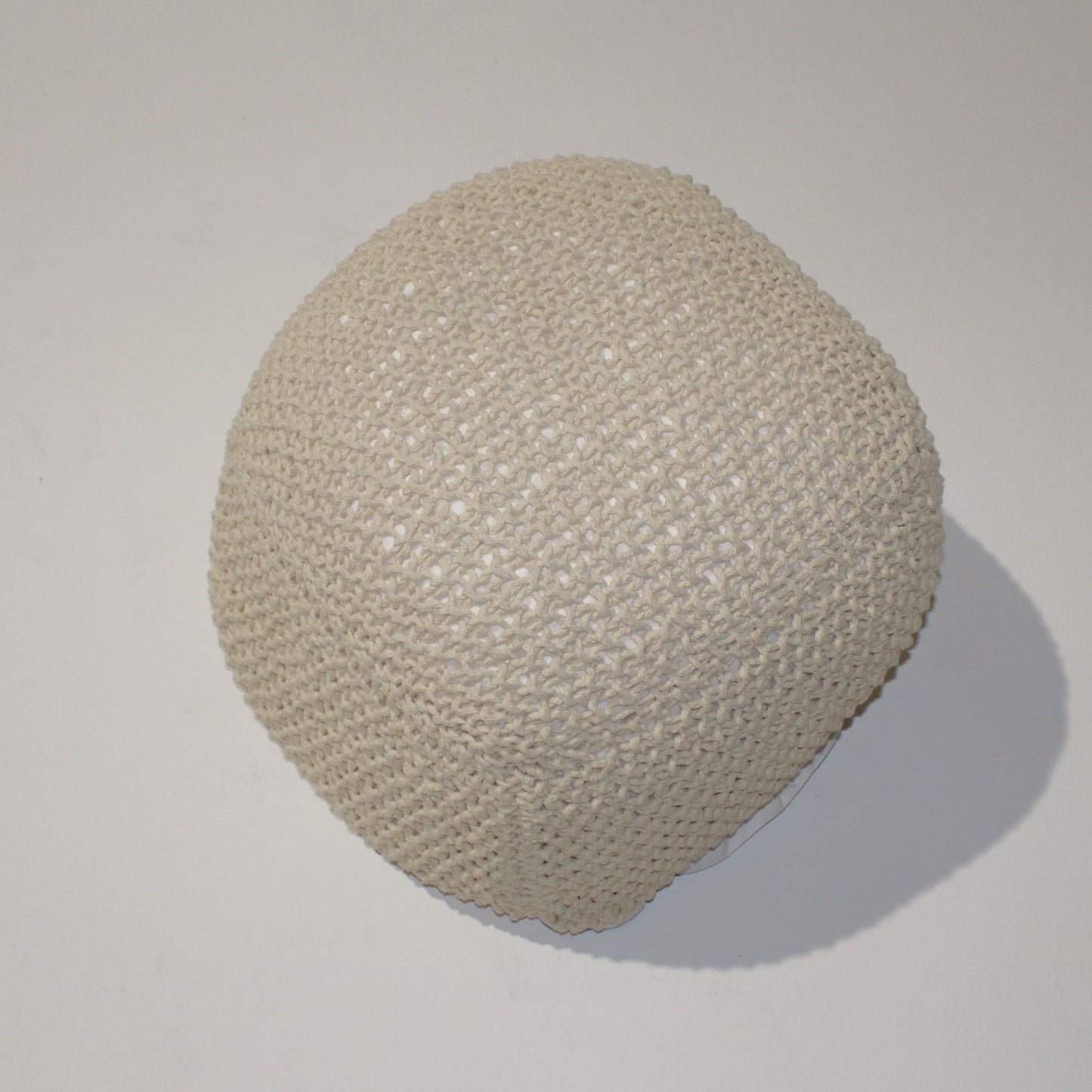 Semi Rounded Pouf Cable Knitted Handmade Seating And Footrest - Beige