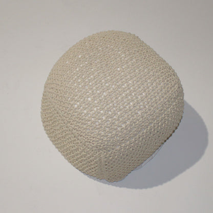 Semi Rounded Pouf Cable Knitted Handmade Seating And Footrest - Beige