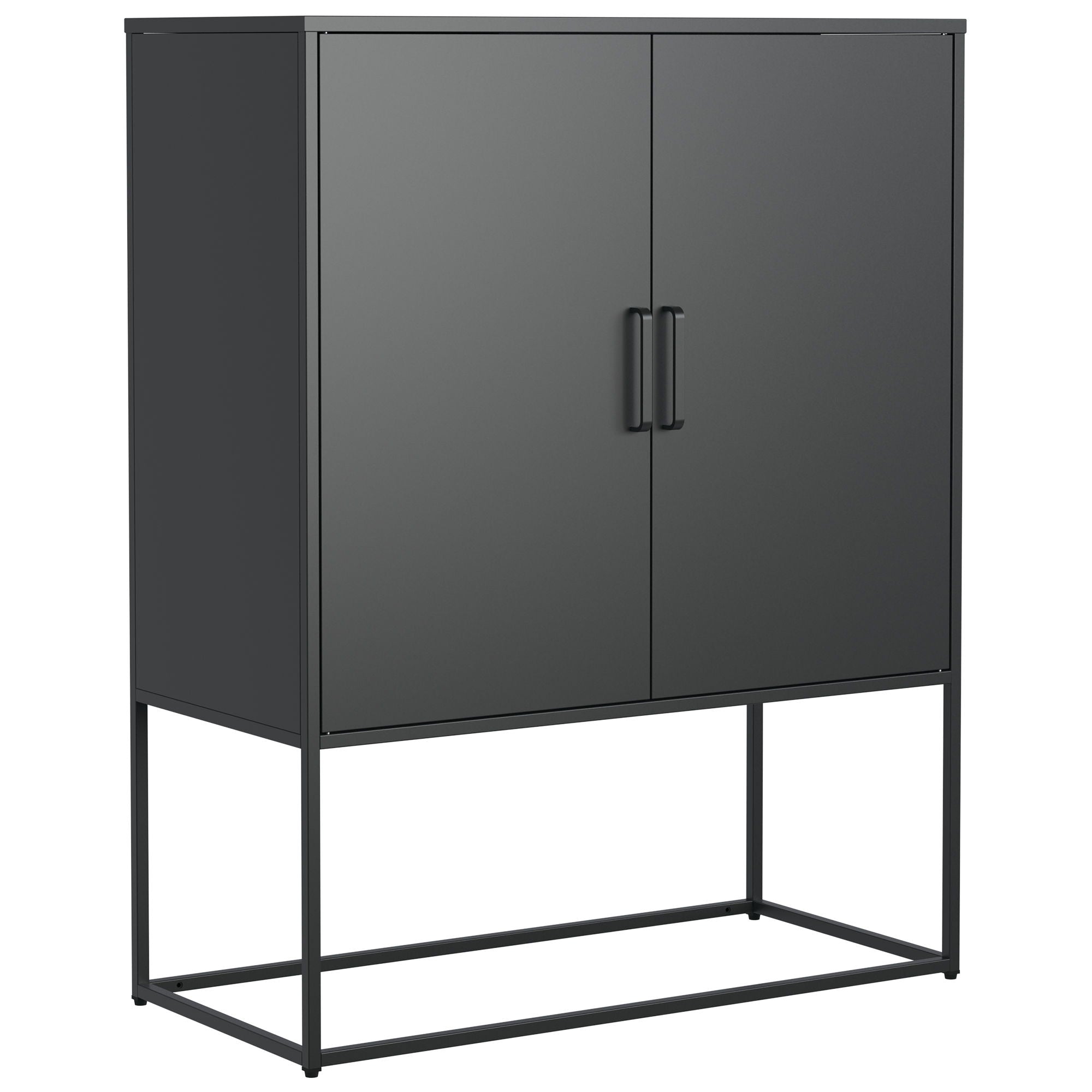Heavy Duty Metal Buffet Sideboard Modern Steel Storage Cabinet With 2 Shelves, Free Standing Accent Cabinet With Magnetic Doors For Bedroom, Kitchen, And Home Office, Anti-Tip Design - Black