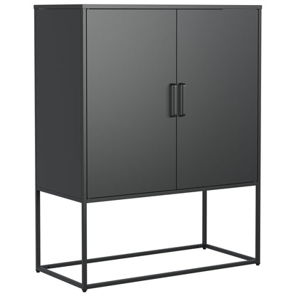 Heavy Duty Metal Buffet Sideboard Modern Steel Storage Cabinet With 2 Shelves, Free Standing Accent Cabinet With Magnetic Doors For Bedroom, Kitchen, And Home Office, Anti-Tip Design - Black