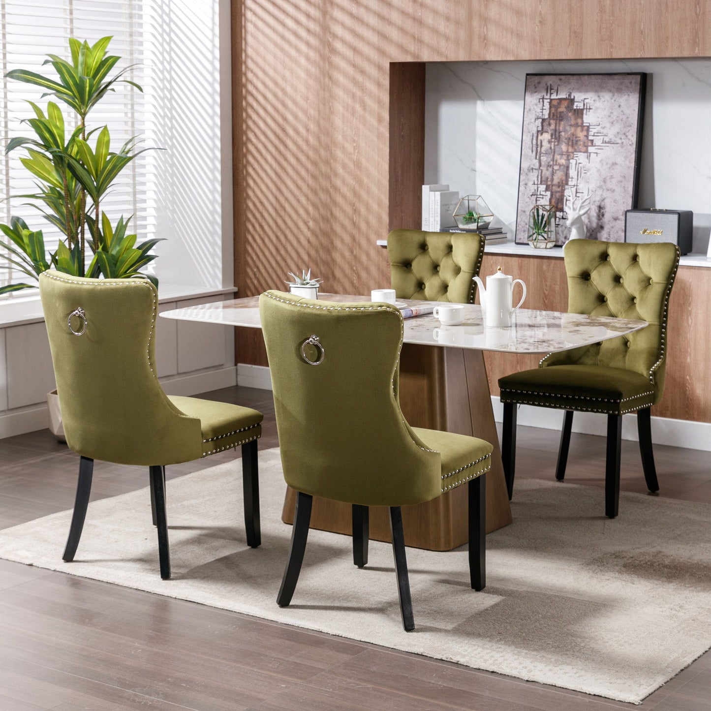 Nikki - Modern, High-End Tufted Solid Wood Contemporary Velvet Upholstered Dining Chair With Wood Legs Nailhead Trim (Set of 2) - Olive Green