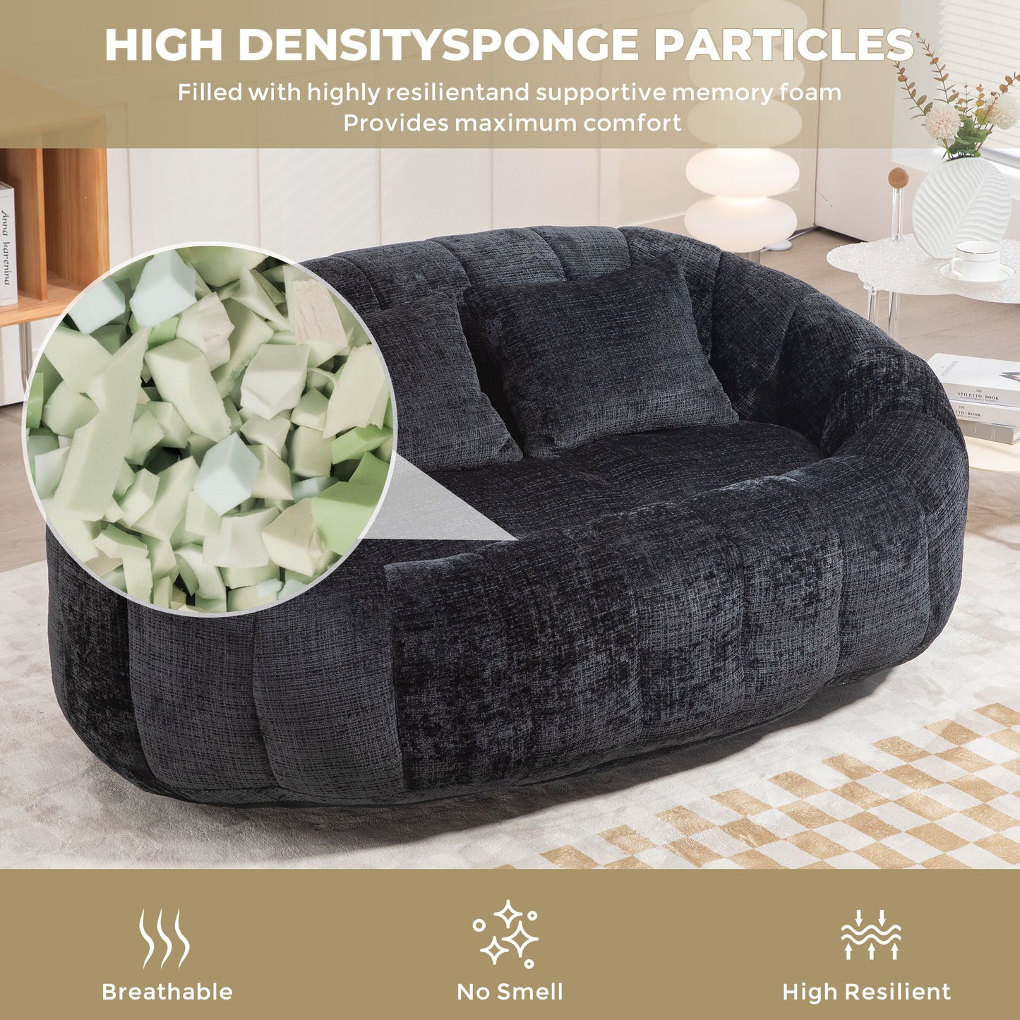 High Back Durable Comfort Bean Bag Sofa Couch For Adults And Kids - Black