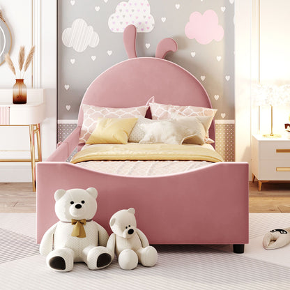 Twin Size Upholstered Daybed With Rabbit Ear Shaped Headboard - Pink
