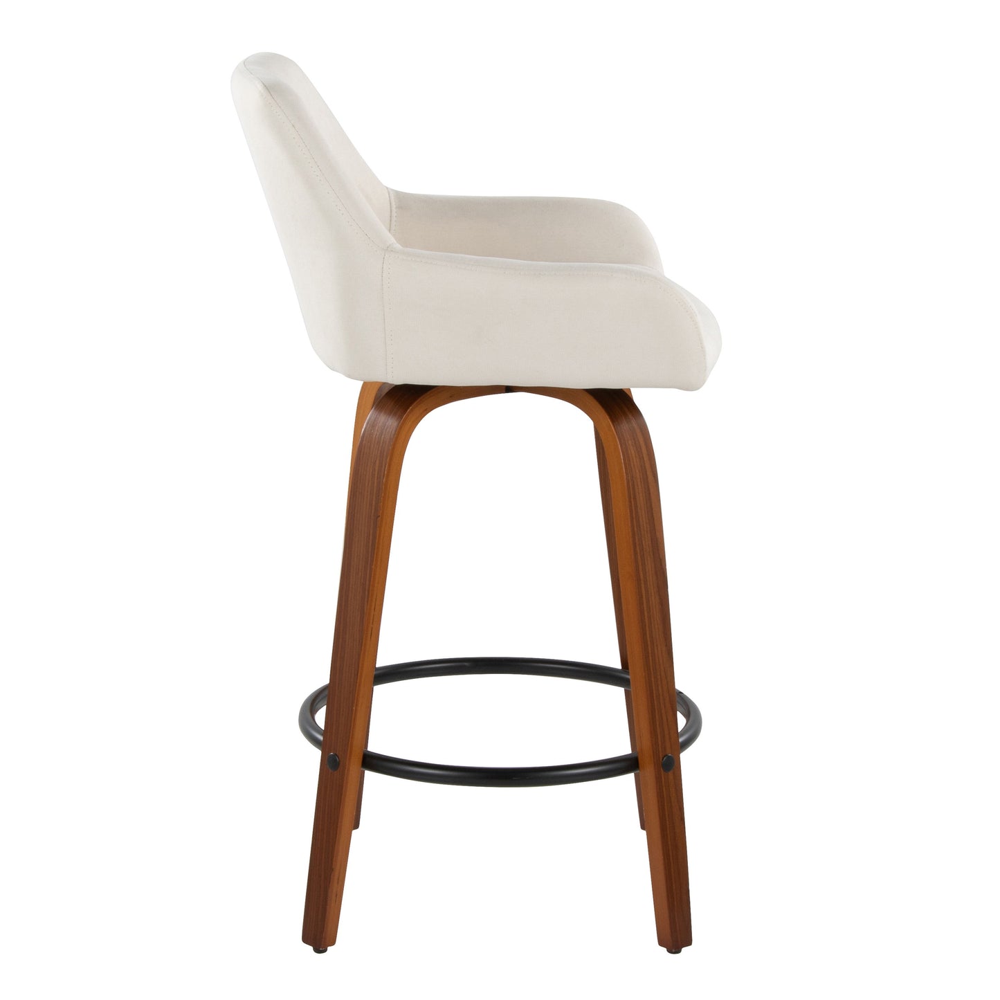 Daniella - Contemporary Fixed Height Counter Stool With Swivel With Round Footrest (Set of 2) - Walnut / Cream