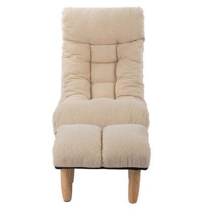 Japanese Style Single Reclining Sofa Chair With Adjustable Features Cotton For Balcony And Leisure - White