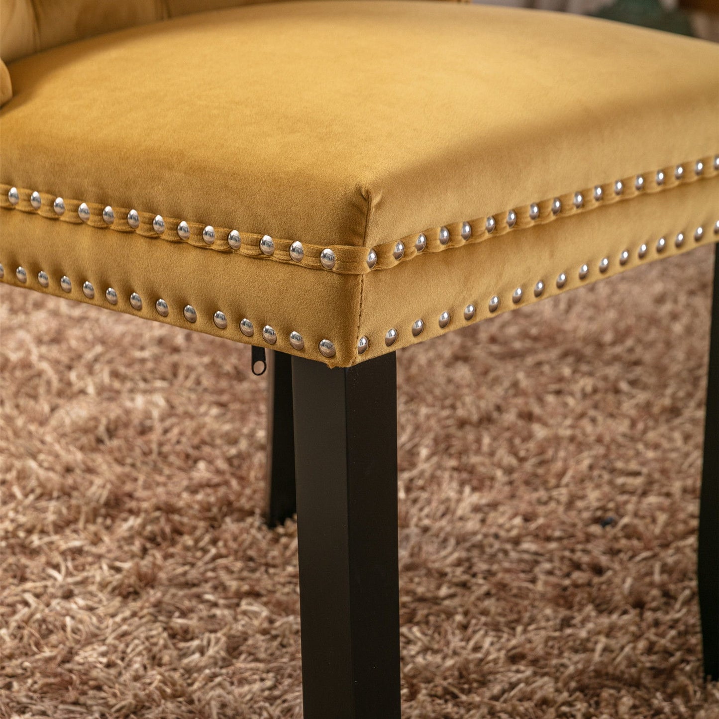 Nikki - Modern, High-End Tufted Solid Wood Contemporary Velvet Upholstered Dining Chair With Wood Legs Nailhead Trim (Set of 2) - Gold