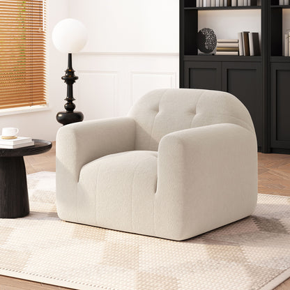 Harmonara - Boucle Upholstered Club Chair With Blind Tufting - Cream