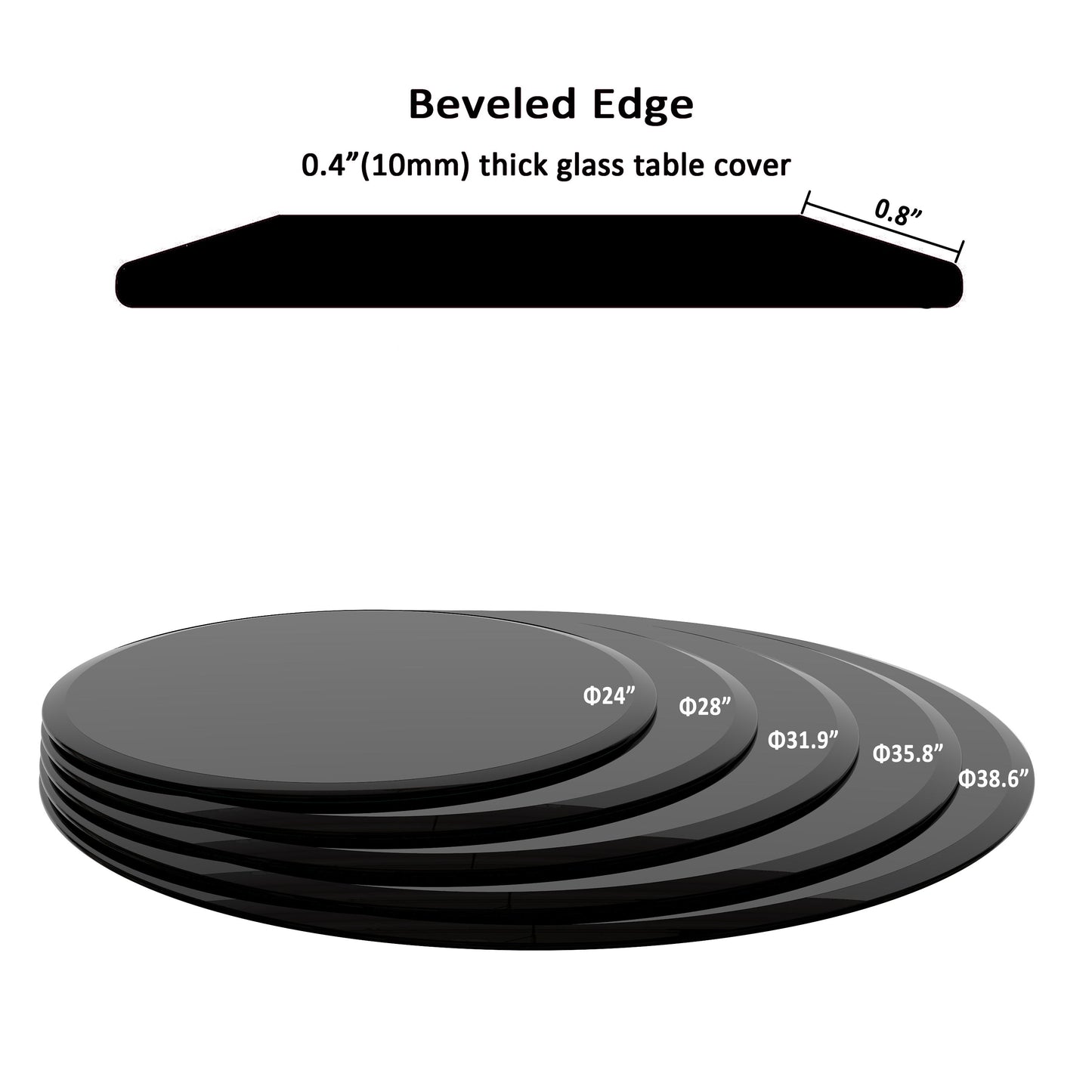 32" Round Tempered Glass Table Top Glass 2 / 5" Thick Beveled Polished Edge - Black