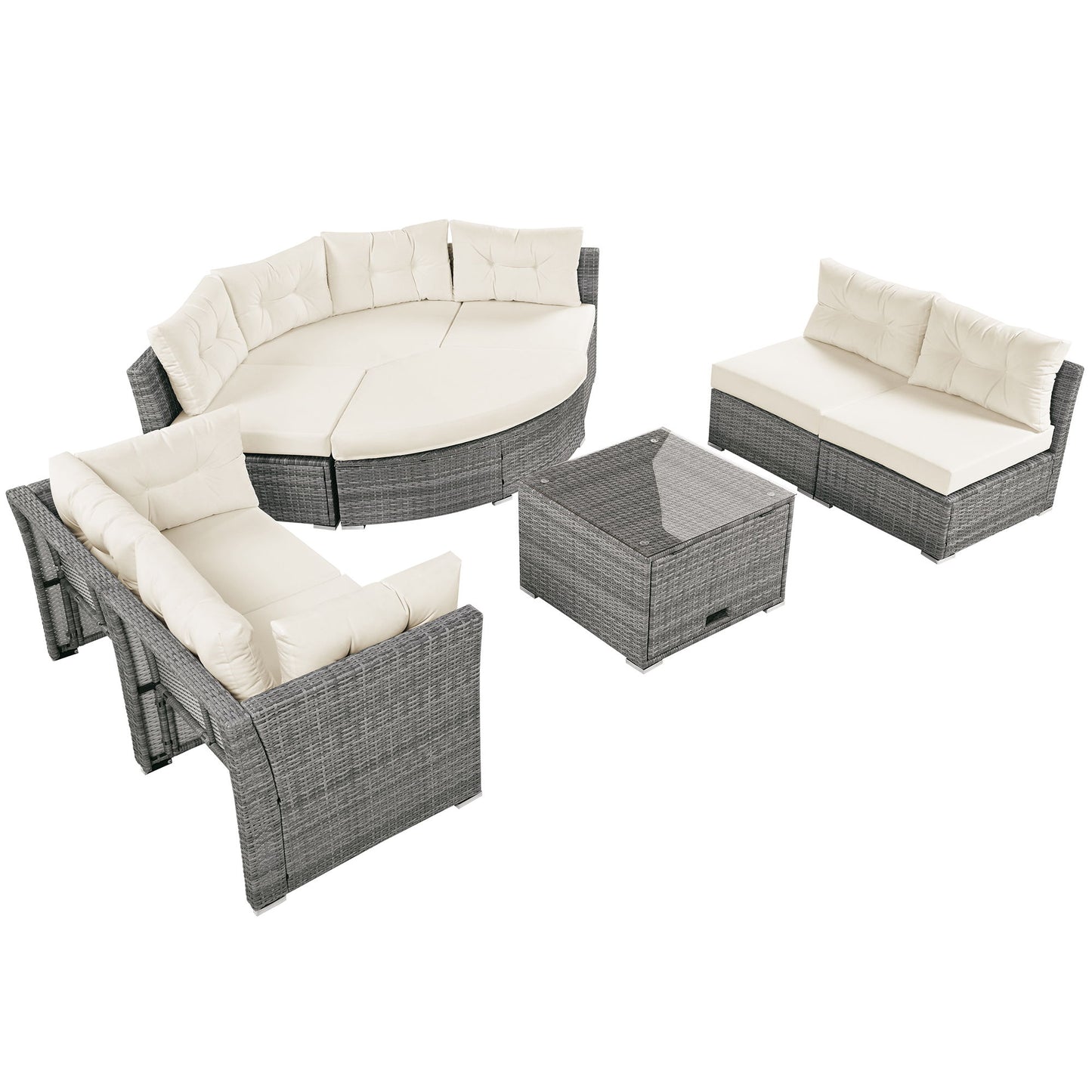 Patio Furniture Set Outdoor Daybed Rattan Sectional With Cushions And Center Table - Beige