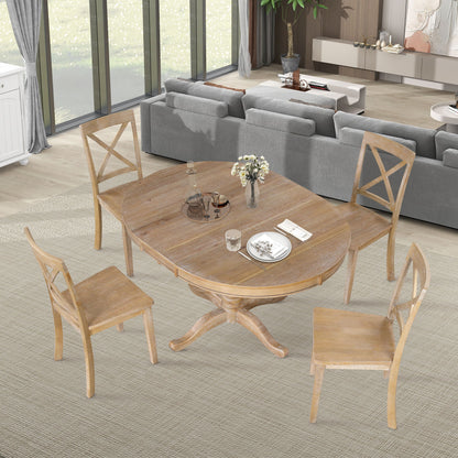 Modern Dining Table Set For 4, Round Table And 4 Kitchen Room Chairs, 5 Piece Kitchen Table Set For Dining Room, Dinette, Breakfast Nook - Natural Wood Wash