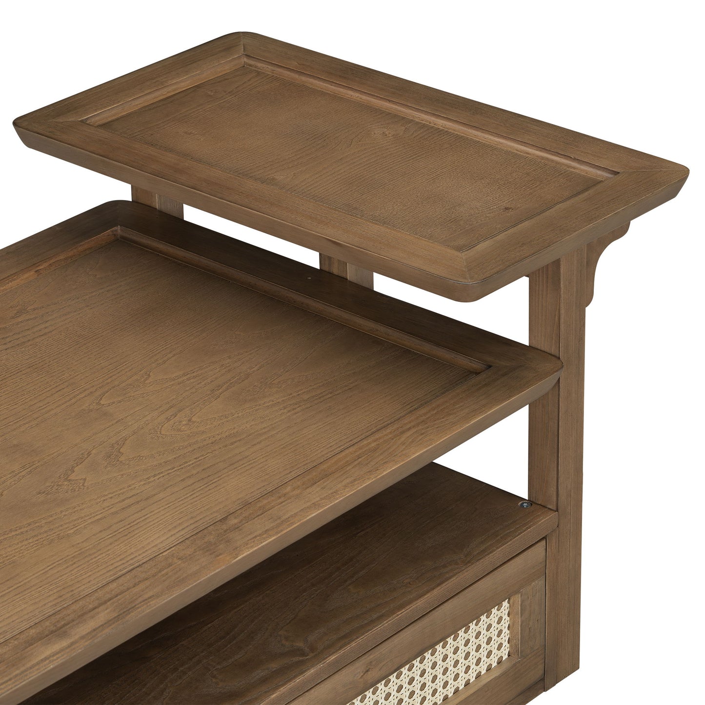Modern Coffee Table, Coffee Table With 1 Storage Shelf, 2 Tabletops And 1 Rattan Drawer For Living Room - Dark Brown