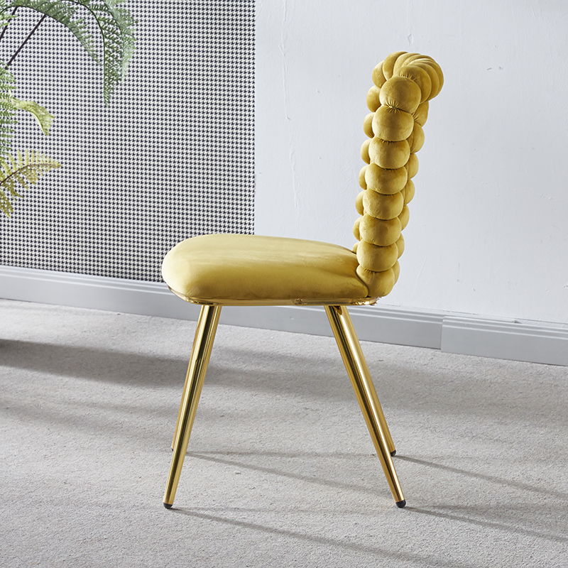 Modern Chair With Iron Tube Legs, Soft Cushions And Comfortable Backrest, Suitable For Dining Room, Living Room, Cafe, Hairball Back (Set of 2) - Yellow