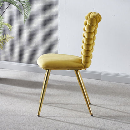 Modern Chair With Iron Tube Legs, Soft Cushions And Comfortable Backrest, Suitable For Dining Room, Living Room, Cafe, Hairball Back (Set of 2) - Yellow