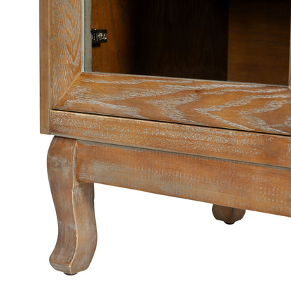 Retro 4 Door Sideboard With Large Storage Space, Artificial Rattan Doors - Transparent Glass - Antique Brown