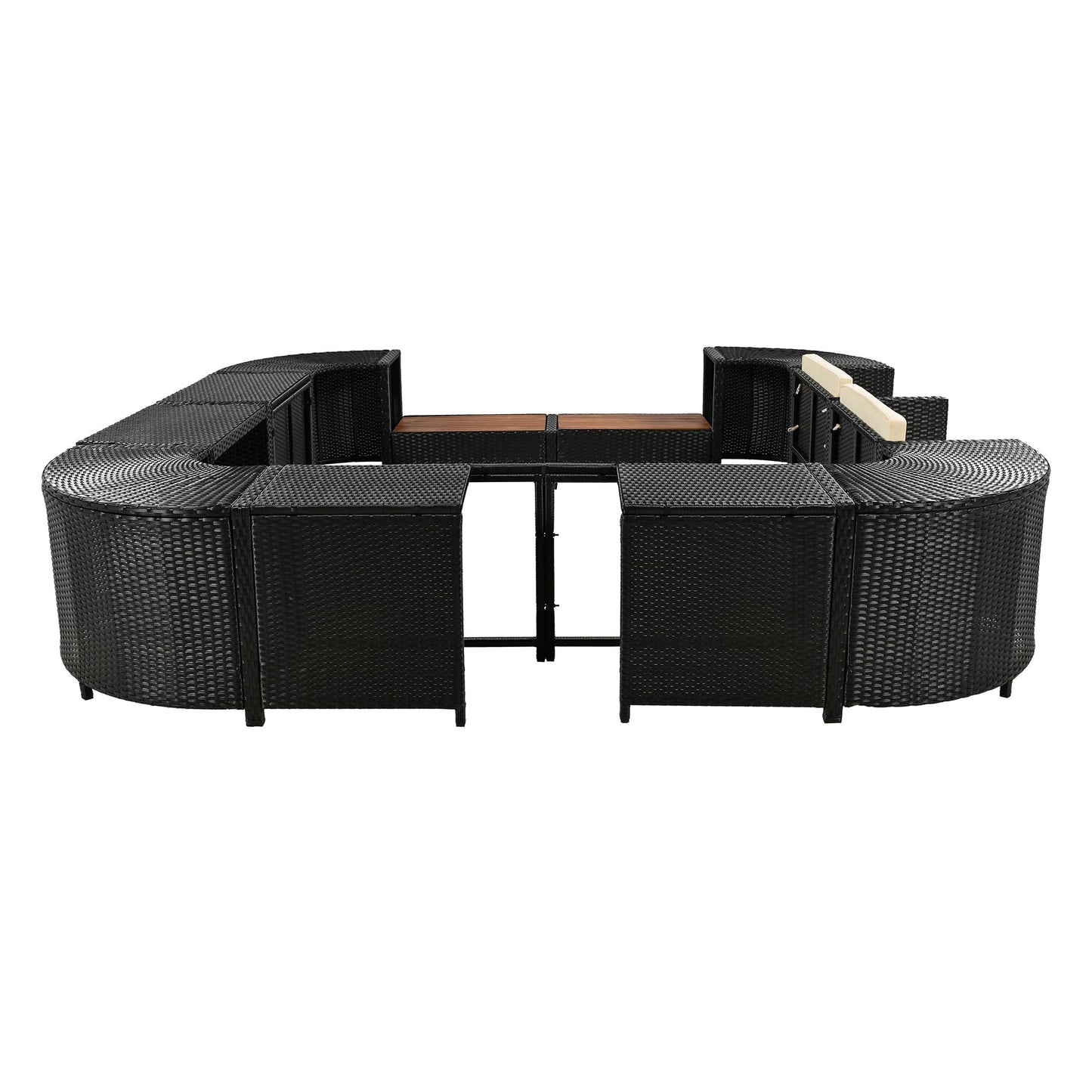 Spa Surround Spa Frame Quadrilateral Outdoor Rattan Sectional Sofa Set With Mini Sofa, Wooden Seats And Storage Spaces - Beige