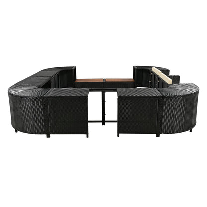 Spa Surround Spa Frame Quadrilateral Outdoor Rattan Sectional Sofa Set With Mini Sofa, Wooden Seats And Storage Spaces - Beige