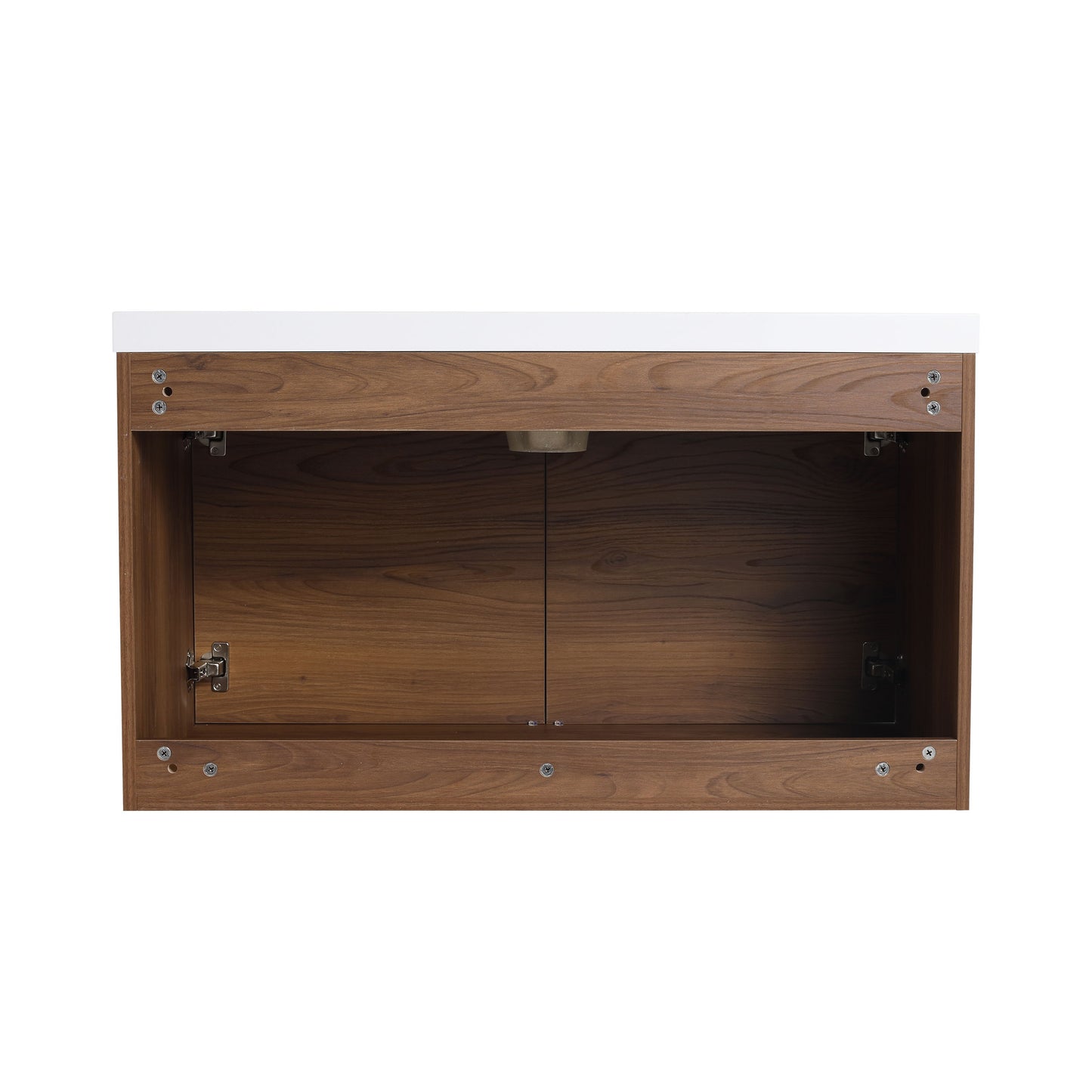 36" Bathroom Vanity Set With Resin Countertop Sink And 2 Doors - Brown