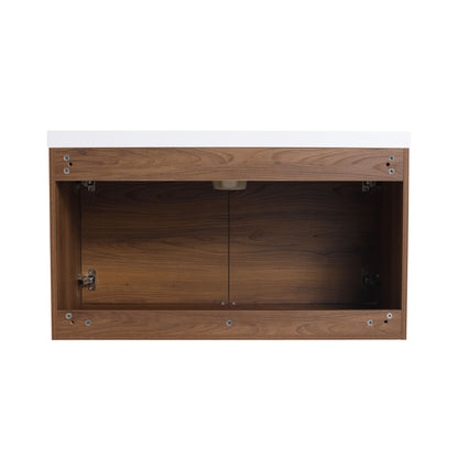 36" Bathroom Vanity Set With Resin Countertop Sink And 2 Doors - Brown