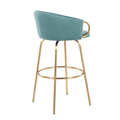 Claire - Contemporary / Glam Fixed Height Bar Stool Round Footrest (Set of 2) - Light Blue / Gold