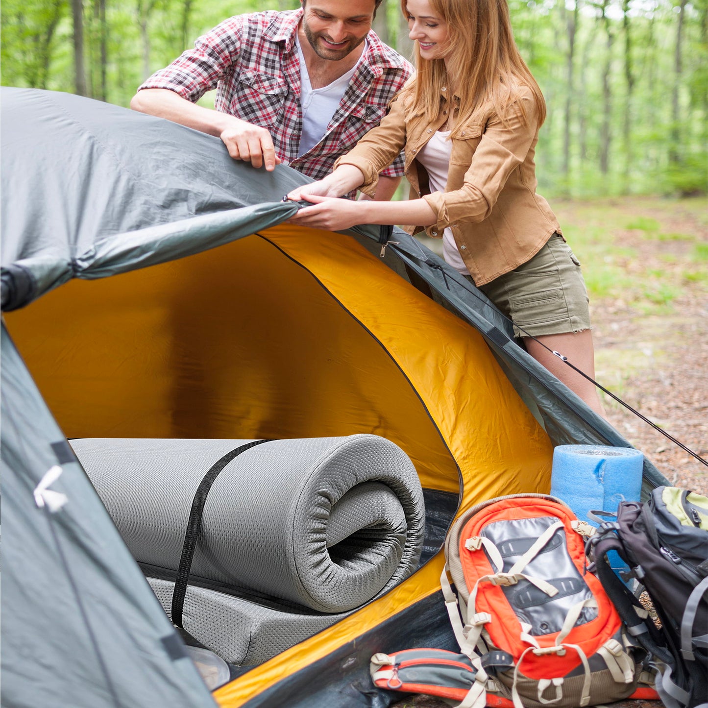 Memory Foam Camping Mattress Foldable, Portable Comfort With Water Resistant Cover - Gray