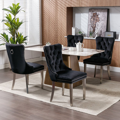 Nikki - Modern, High-End Tufted Solid Wood Contemporary Velvet Upholstered Dining Chair With Chrome Stainless Steel Plating Legs, Nailhead Trim (Set of 2) - Black / Chrome
