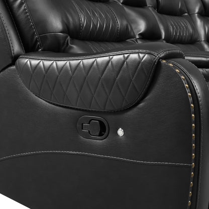Manual Reclining Sectional Sofa Set L Shaped Symmetrical Motion Sofa Corner Couch Sets With Storage Boxes, 4 Cup Holders And LED Light Strip For Living Room - Black