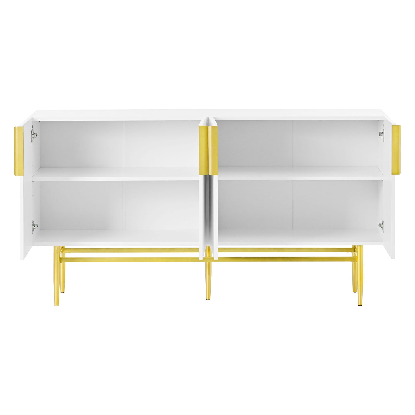 Modern Elegant 4 Door Sideboard Gold Metal Handle Buffet Cabinet For Dining Room, Living Room, Bedroom, Hallway - White
