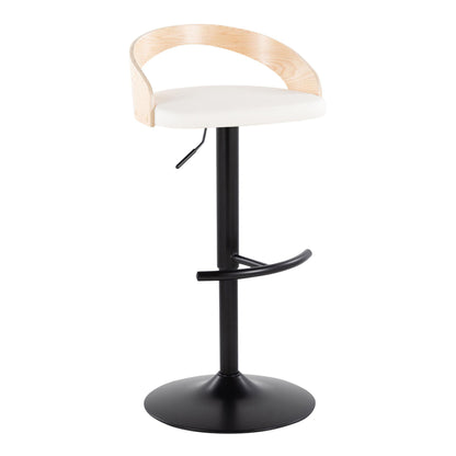 Grotto - Contemporary Adjustable Barstool With Swivel With Rounded T Footrest (Set of 2) - Black / Natural / White