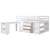Full Loft Low Study Bed With Cabinet, Shelves And Rolling Portable Desk, Multiple Functions - White