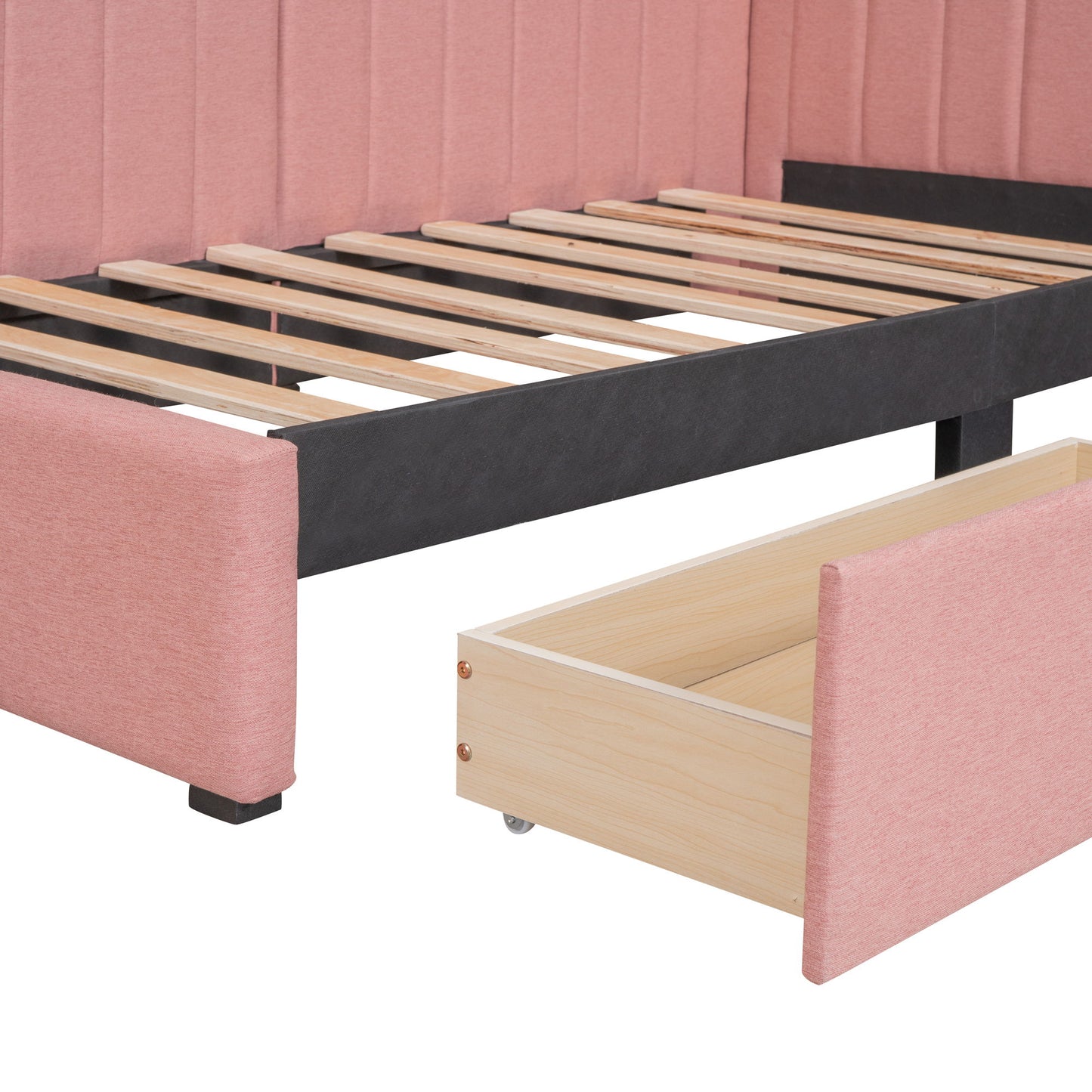Twin Size Upholstered Daybed With 2 Storage Drawers, Sofa Bed Frame No Box Spring Needed - Pink