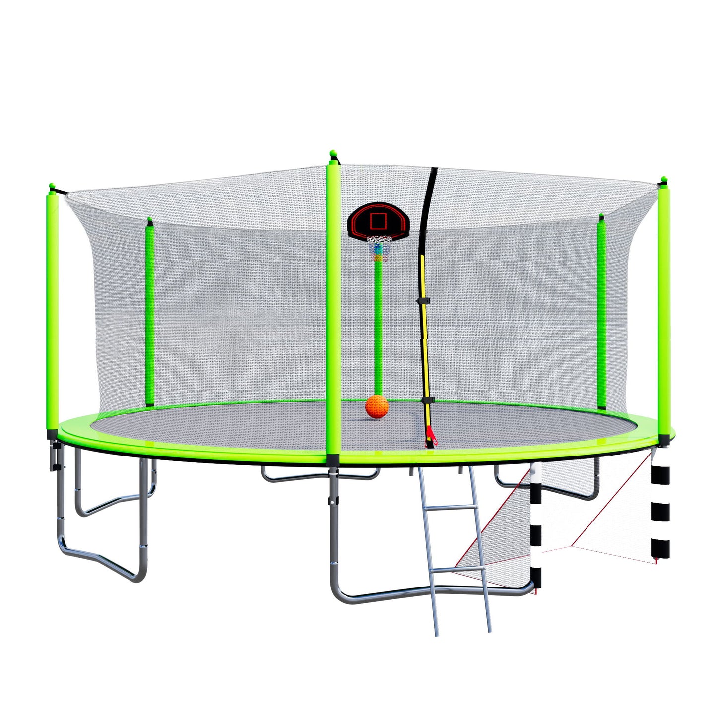 16Ft Trampoline With Basketball Hoop Pump And Ladder (Inner Safety Enclosure) With Soccer Goal - Green