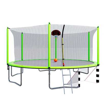 16Ft Trampoline With Basketball Hoop Pump And Ladder (Inner Safety Enclosure) With Soccer Goal - Green