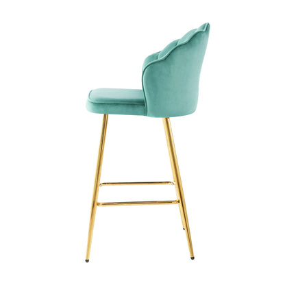 Shell Shape Velvet Bar Chair With Gold Plated Metal Legs (Set of 2) - Green