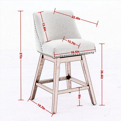 Counter Height Swivel Barstools, 26'' H Seat Height Upholstered Bar Stools (Set of 2), Fabric - Gray