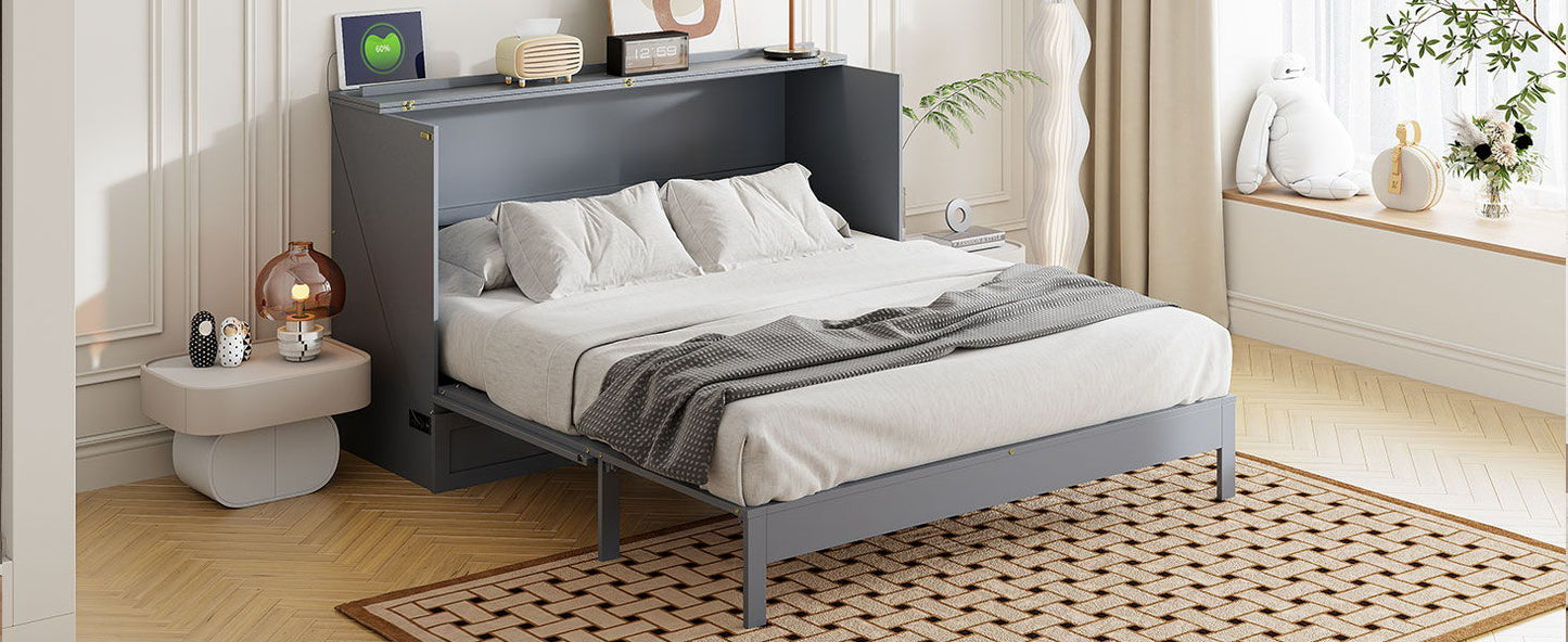 Queen Size Murphy Bed With Large Drawers - Gray